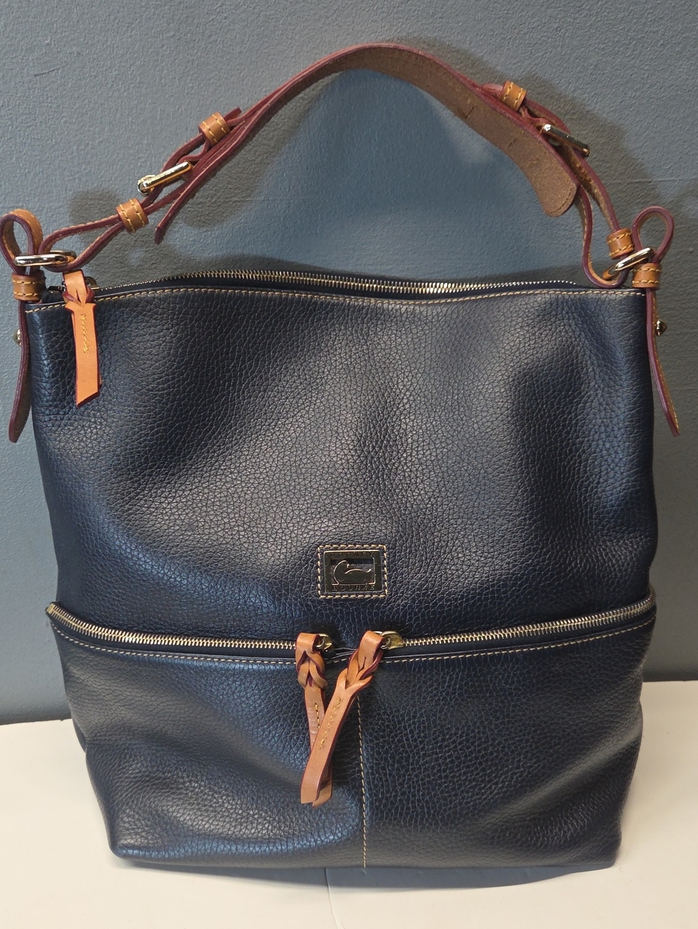 Dooney & Bourke Navy Leather Shoulder Bag with Tan Accents